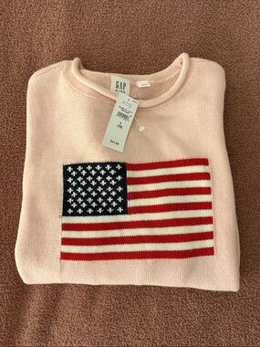 GAP Kid’s Pink American Flag Crewneck Sweater
